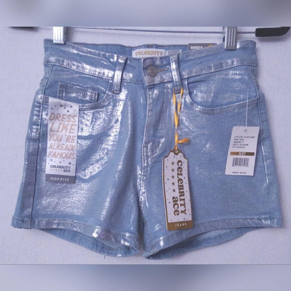Celebrity Ace Shorts‎ Juniors Woman's Size 5/27 Stretch Blue Silver Metallic